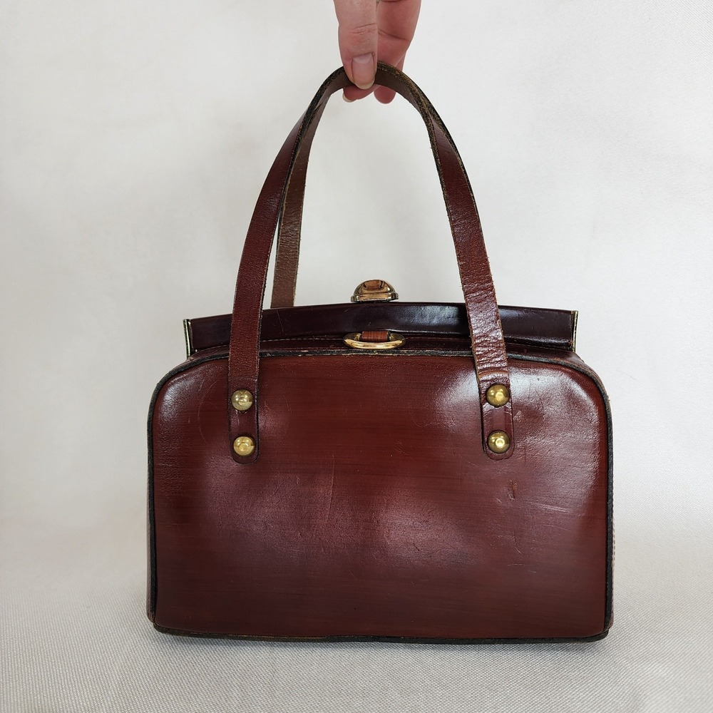 Vintage Brown Leather Medical Bag Doctor's Bag Purse Small Brass Hardware